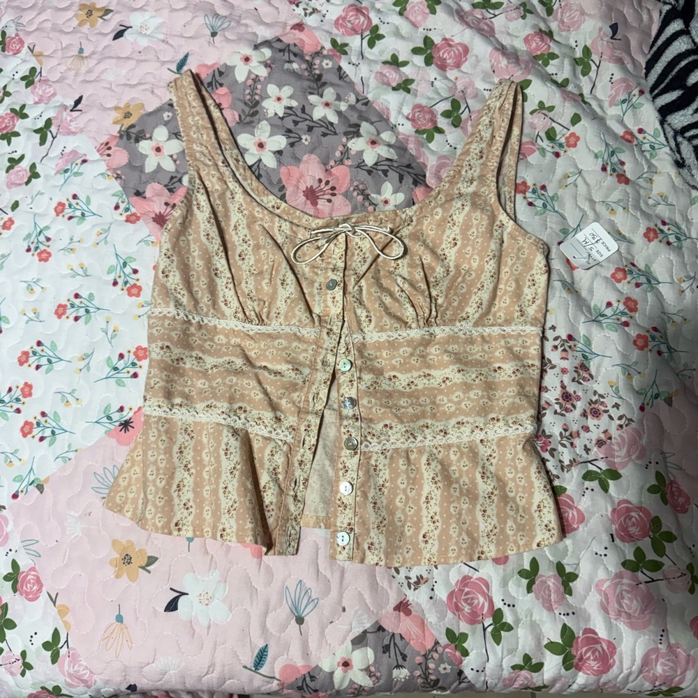 Pink peach Lace-Trim Button-Front Women's Tank Top